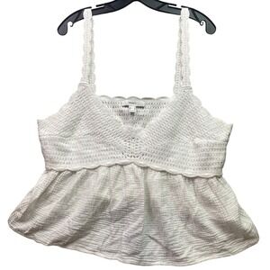 Forever 21+ Shirt Womens‎ 1XL White Chrochet Cropped Flowy Boho Hippie Festival